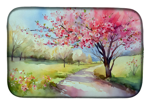 Michigan Apple Blossoms in Watercolor Dish Drying Mat Absorbent Dish Drying Mat Pad for Kitchen Counter Dish Drainer Mat for Countertop, 14 x 21", Multicolor