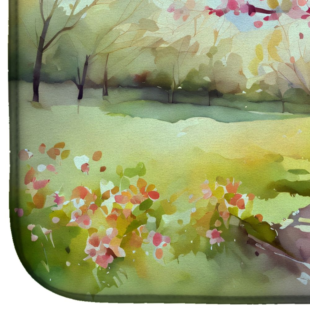 Michigan Apple Blossoms in Watercolor Dish Drying Mat Absorbent Dish Drying Mat Pad for Kitchen Counter Dish Drainer Mat for Countertop, 14 x 21", Multicolor