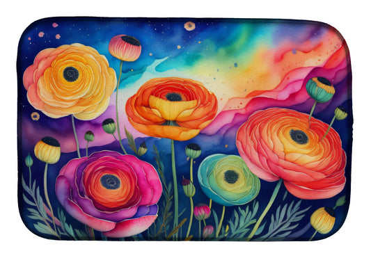 Ranunculus in Color Dish Drying Mat Absorbent Dish Drying Mat Pad for Kitchen Counter Dish Drainer Mat for Countertop, 14 x 21", Multicolor