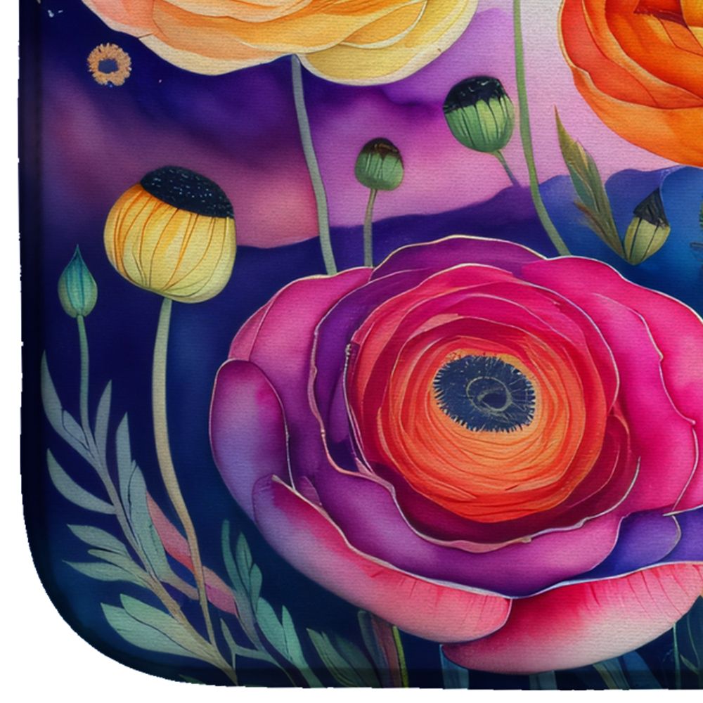 Ranunculus in Color Dish Drying Mat Absorbent Dish Drying Mat Pad for Kitchen Counter Dish Drainer Mat for Countertop, 14 x 21", Multicolor