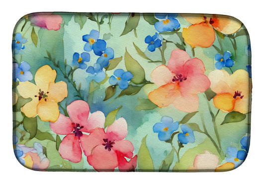 Alaska Forget-me-nots in Watercolor Dish Drying Mat Absorbent Dish Drying Mat Pad for Kitchen Counter Dish Drainer Mat for Countertop, 14 x 21", Multicolor