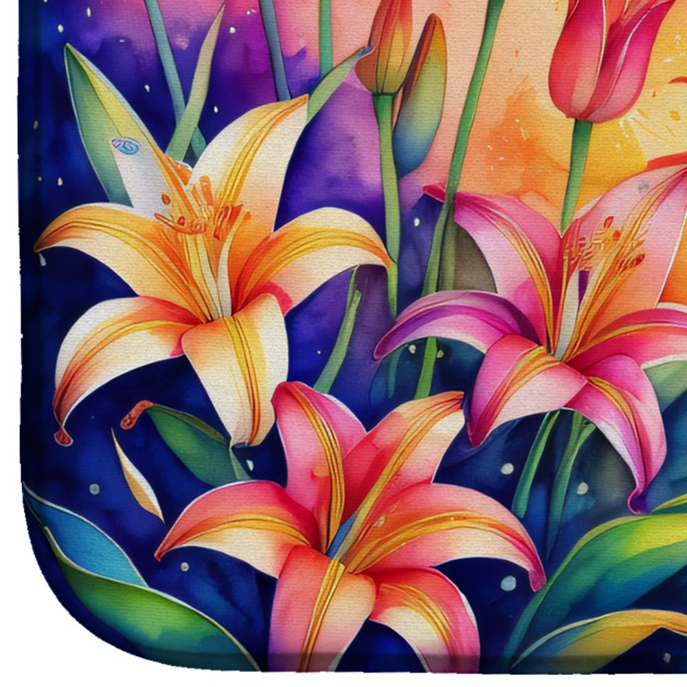 Lilies in Color Dish Drying Mat Absorbent Dish Drying Mat Pad for Kitchen Counter Dish Drainer Mat for Countertop, 14 x 21", Multicolor