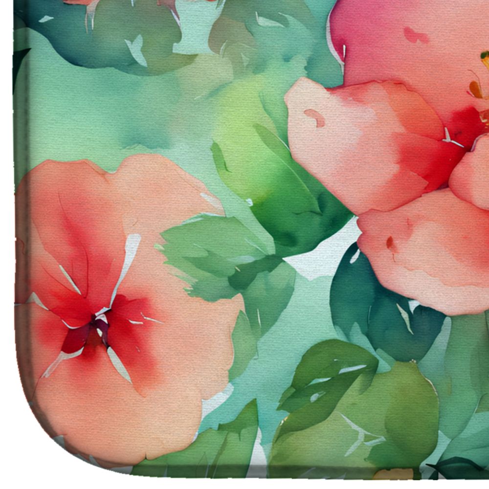 Georgia Cherokee Rose in Watercolor Dish Drying Mat Absorbent Dish Drying Mat Pad for Kitchen Counter Dish Drainer Mat for Countertop, 14 x 21", Multicolor