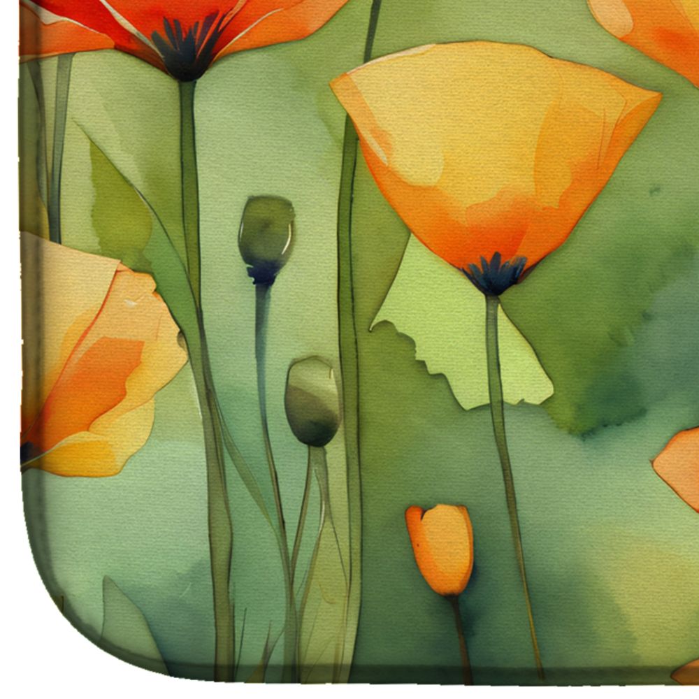 California California Poppies in Watercolor Dish Drying Mat Absorbent Dish Drying Mat Pad for Kitchen Counter Dish Drainer Mat for Countertop, 14 x 21", Multicolor