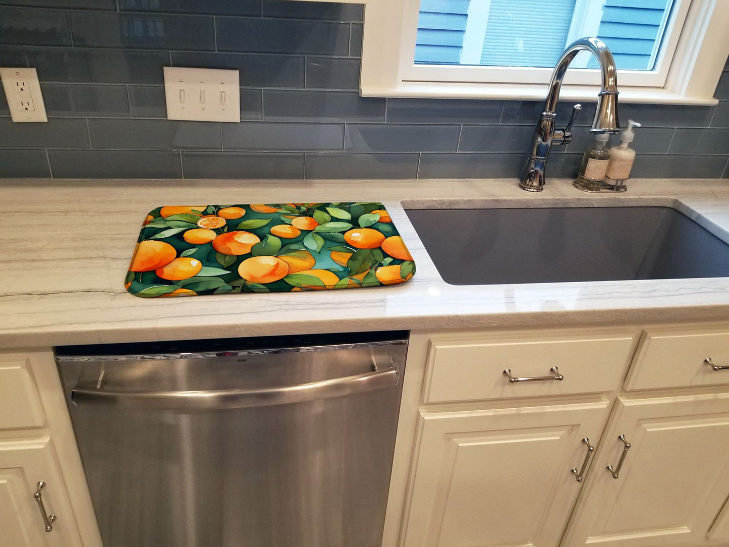 Florida Orange Blossom in Watercolor Dish Drying Mat Absorbent Dish Drying Mat Pad for Kitchen Counter Dish Drainer Mat for Countertop, 14 x 21", Multicolor