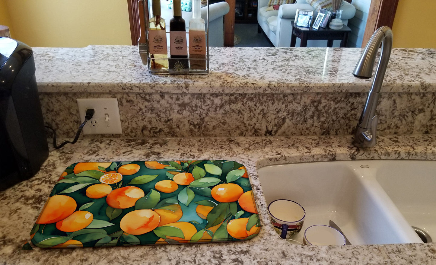 Florida Orange Blossom in Watercolor Dish Drying Mat Absorbent Dish Drying Mat Pad for Kitchen Counter Dish Drainer Mat for Countertop, 14 x 21", Multicolor