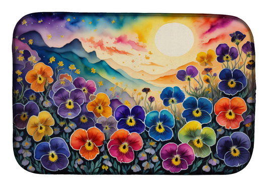 Pansies in Color Dish Drying Mat Absorbent Dish Drying Mat Pad for Kitchen Counter Dish Drainer Mat for Countertop, 14 x 21", Multicolor