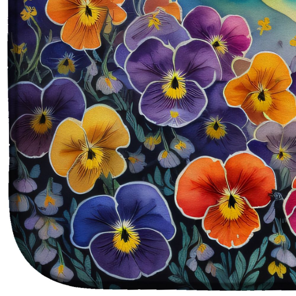 Pansies in Color Dish Drying Mat Absorbent Dish Drying Mat Pad for Kitchen Counter Dish Drainer Mat for Countertop, 14 x 21", Multicolor