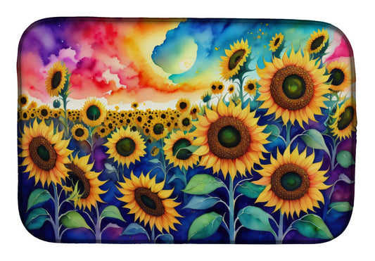 Sunflowers in Color Dish Drying Mat Absorbent Dish Drying Mat Pad for Kitchen Counter Dish Drainer Mat for Countertop, 14 x 21", Multicolor
