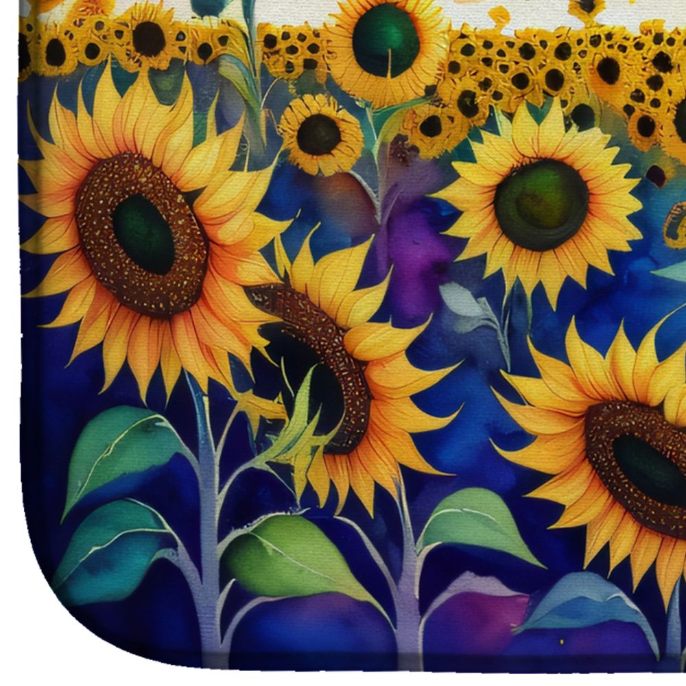 Sunflowers in Color Dish Drying Mat Absorbent Dish Drying Mat Pad for Kitchen Counter Dish Drainer Mat for Countertop, 14 x 21", Multicolor