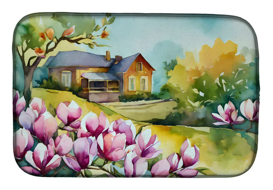 Louisiana Magnolias in Watercolor Dish Drying Mat Absorbent Dish Drying Mat Pad for Kitchen Counter Dish Drainer Mat for Countertop, 14 x 21", Multicolor