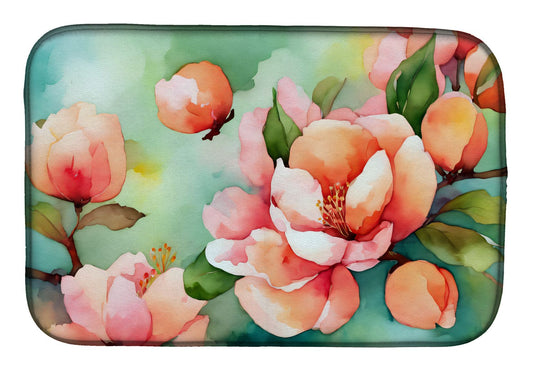 Delaware Peach Blossom in Watercolor Dish Drying Mat Absorbent Dish Drying Mat Pad for Kitchen Counter Dish Drainer Mat for Countertop, 14 x 21", Multicolor