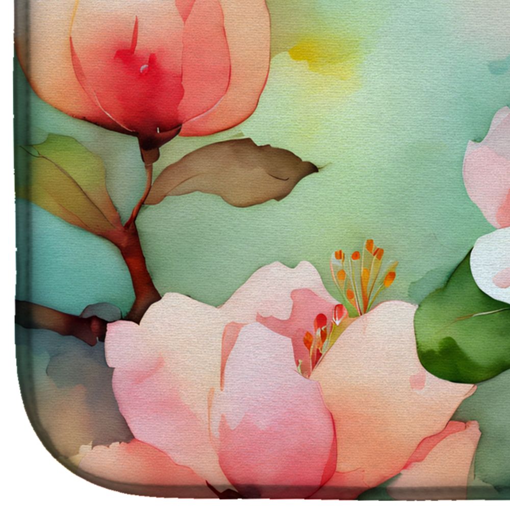 Delaware Peach Blossom in Watercolor Dish Drying Mat Absorbent Dish Drying Mat Pad for Kitchen Counter Dish Drainer Mat for Countertop, 14 x 21", Multicolor
