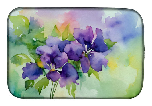 New Jersey Violet in Watercolor Dish Drying Mat Absorbent Dish Drying Mat Pad for Kitchen Counter Dish Drainer Mat for Countertop, 14 x 21", Multicolor