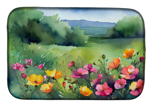 North Dakota Wild Prairie Roses in Watercolor Dish Drying Mat Absorbent Dish Drying Mat Pad for Kitchen Counter Dish Drainer Mat for Countertop, 14 x 21", Multicolor