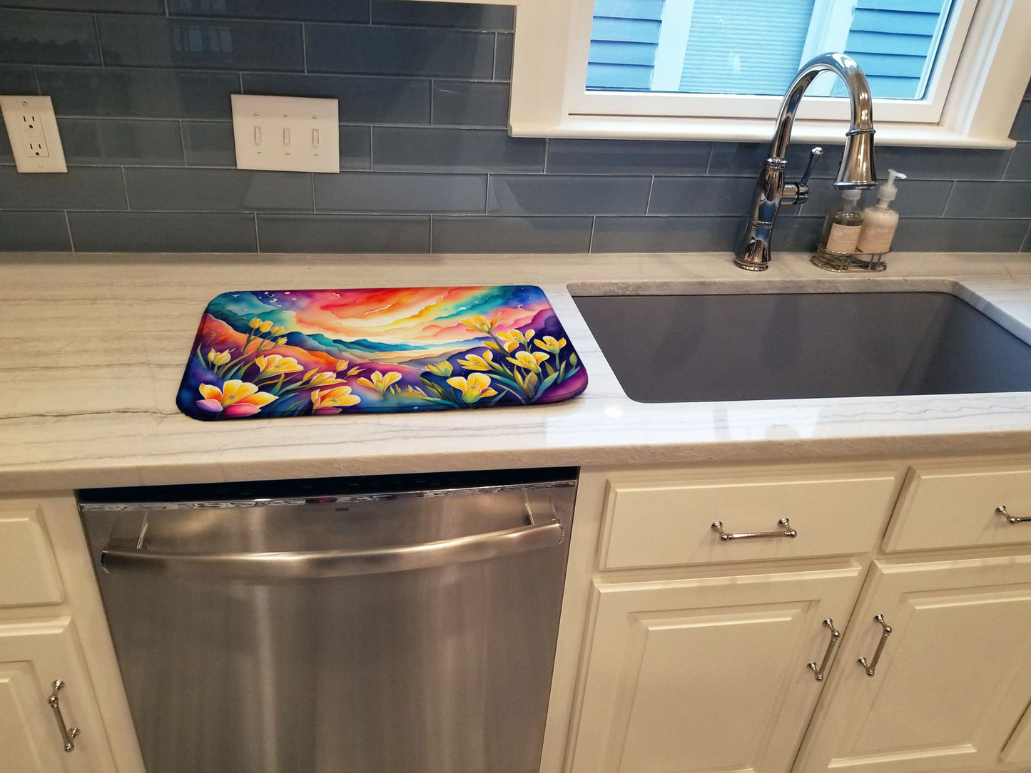 Freesia in Color Dish Drying Mat Absorbent Dish Drying Mat Pad for Kitchen Counter Dish Drainer Mat for Countertop, 14 x 21", Multicolor