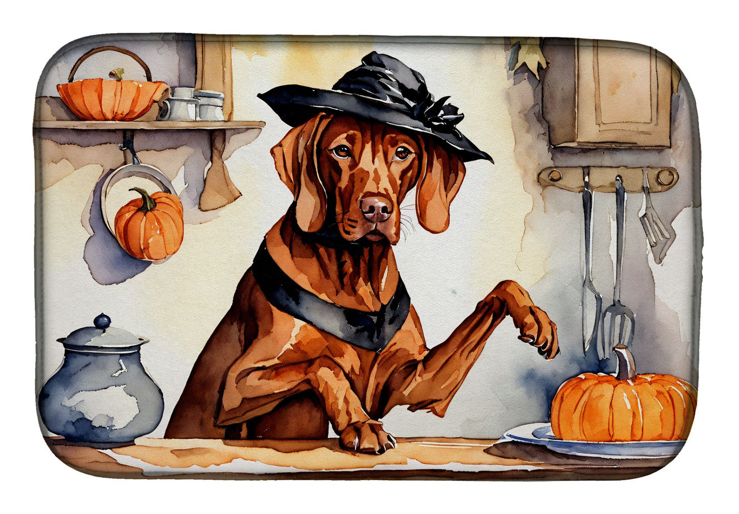 Vizsla Fall Kitchen Pumpkins Dish Drying Mat Absorbent Dish Drying Mat Pad for Kitchen Counter Dish Drainer Mat for Countertop, 14 x 21", Multicolor