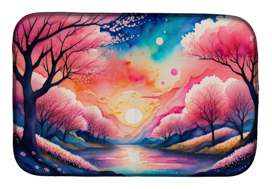 Cherry Blossom in Color Dish Drying Mat Absorbent Dish Drying Mat Pad for Kitchen Counter Dish Drainer Mat for Countertop, 14 x 21", Multicolor