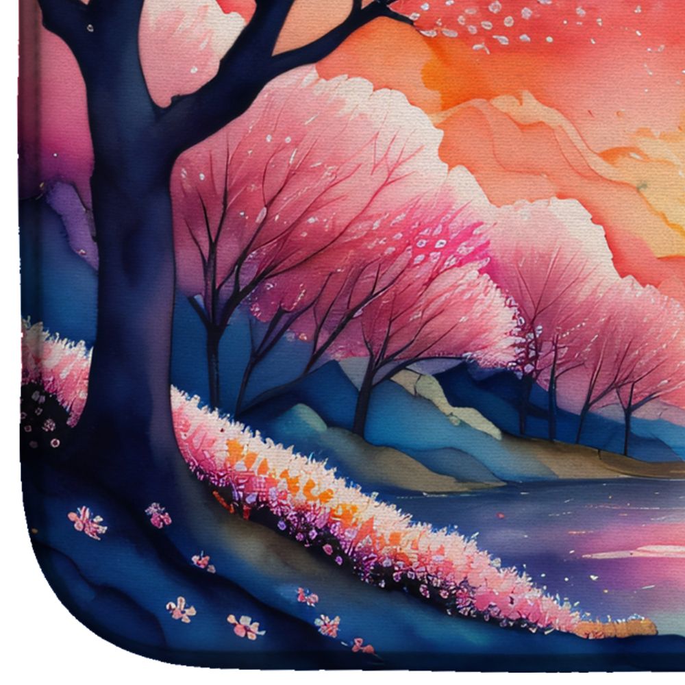 Cherry Blossom in Color Dish Drying Mat Absorbent Dish Drying Mat Pad for Kitchen Counter Dish Drainer Mat for Countertop, 14 x 21", Multicolor