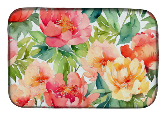 Indiana Peonies in Watercolor Dish Drying Mat Absorbent Dish Drying Mat Pad for Kitchen Counter Dish Drainer Mat for Countertop, 14 x 21", Multicolor