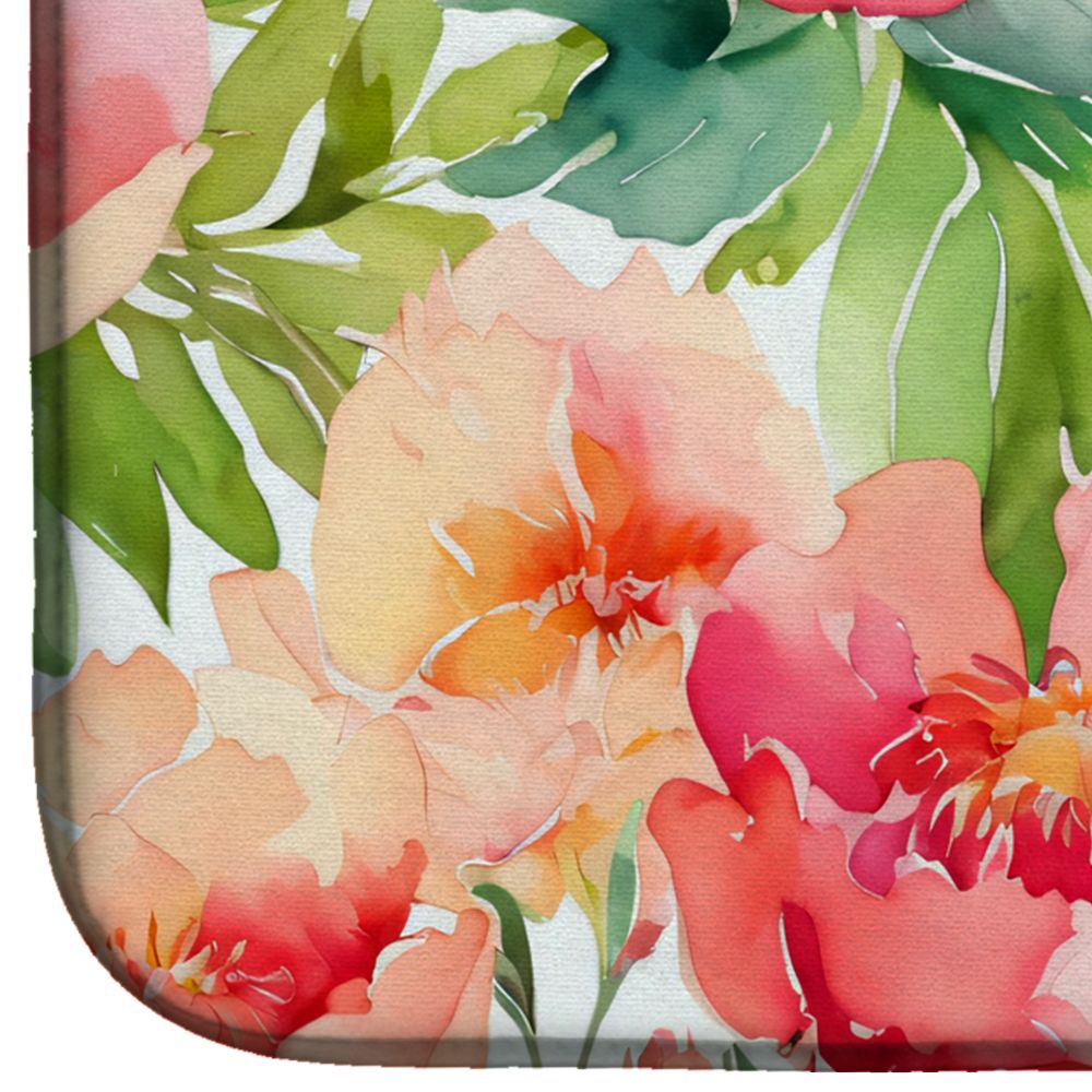 Indiana Peonies in Watercolor Dish Drying Mat Absorbent Dish Drying Mat Pad for Kitchen Counter Dish Drainer Mat for Countertop, 14 x 21", Multicolor