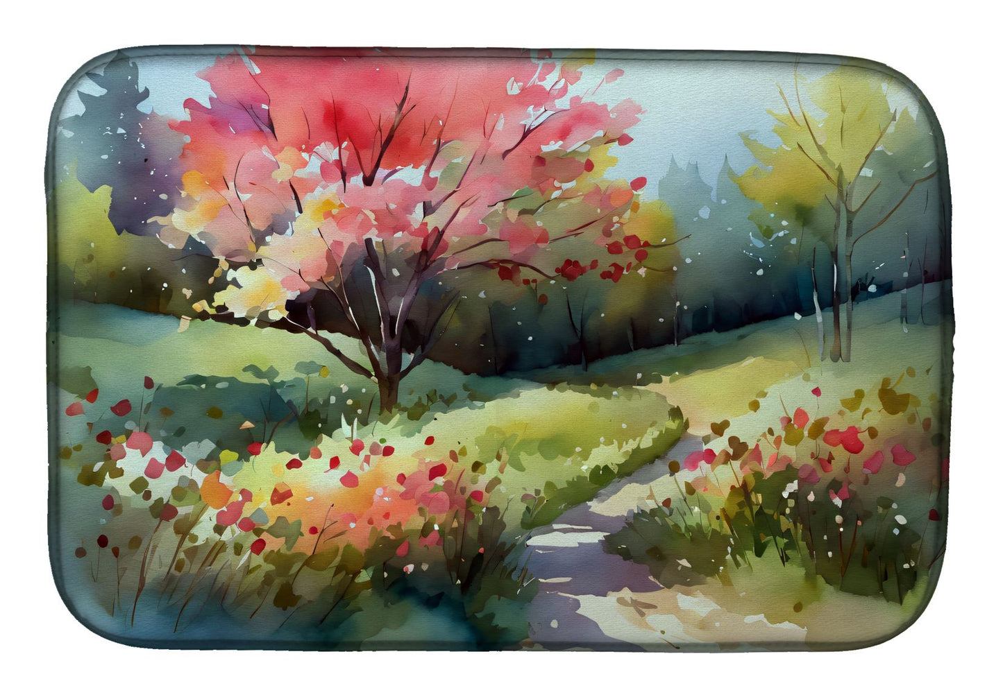 North Carolina Dogwoods in Watercolor Dish Drying Mat Absorbent Dish Drying Mat Pad for Kitchen Counter Dish Drainer Mat for Countertop, 14 x 21", Multicolor