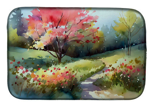North Carolina Dogwoods in Watercolor Dish Drying Mat Absorbent Dish Drying Mat Pad for Kitchen Counter Dish Drainer Mat for Countertop, 14 x 21", Multicolor