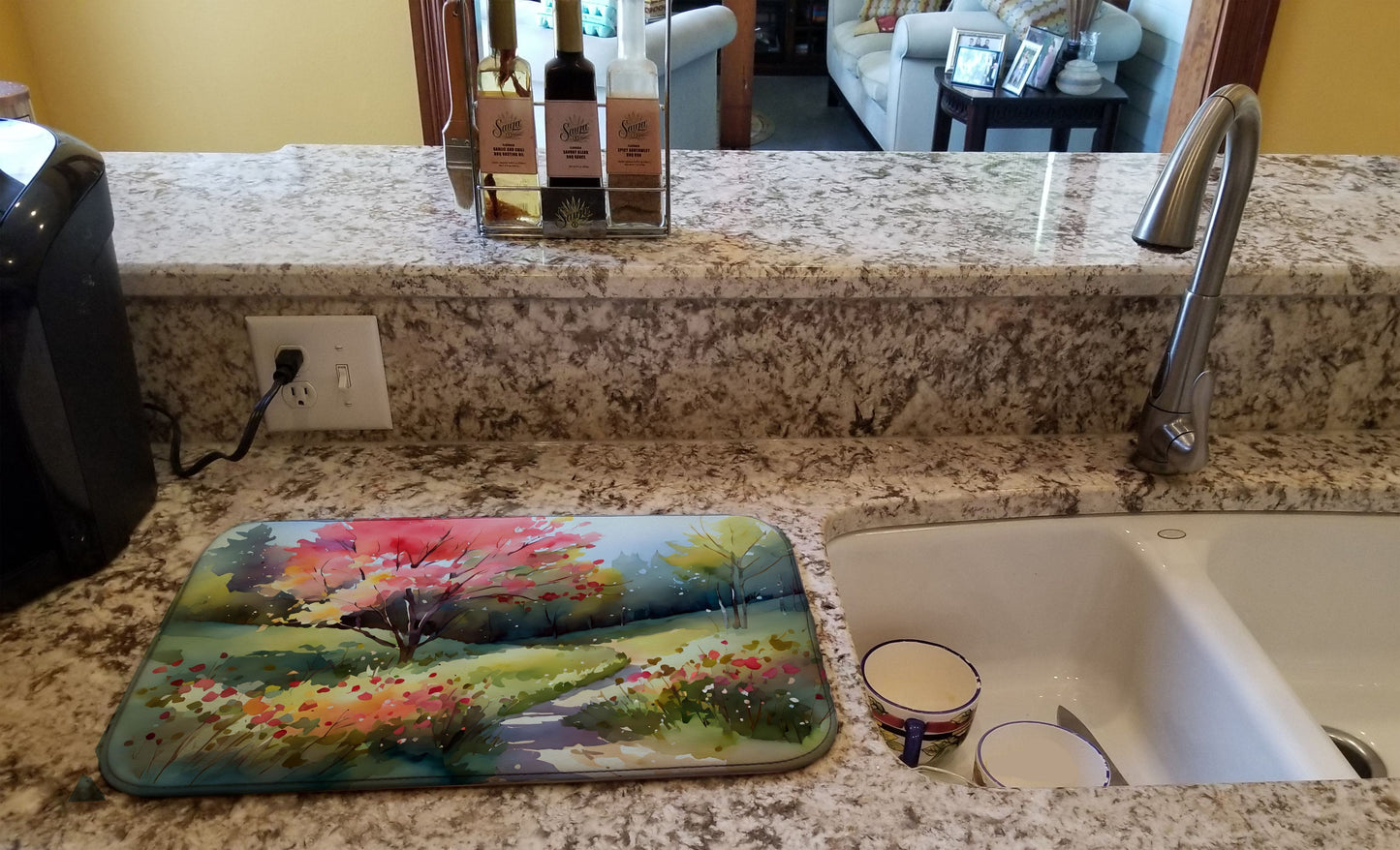 North Carolina Dogwoods in Watercolor Dish Drying Mat Absorbent Dish Drying Mat Pad for Kitchen Counter Dish Drainer Mat for Countertop, 14 x 21", Multicolor