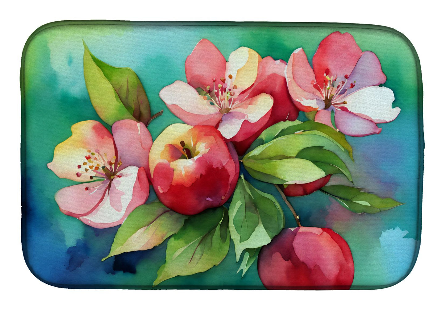 Arkansas Apple Blossom in Watercolor Dish Drying Mat Absorbent Dish Drying Mat Pad for Kitchen Counter Dish Drainer Mat for Countertop, 14 x 21", Multicolor