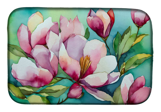 Louisiana Magnolias in Watercolor Dish Drying Mat Absorbent Dish Drying Mat Pad for Kitchen Counter Dish Drainer Mat for Countertop, 14 x 21", Multicolor