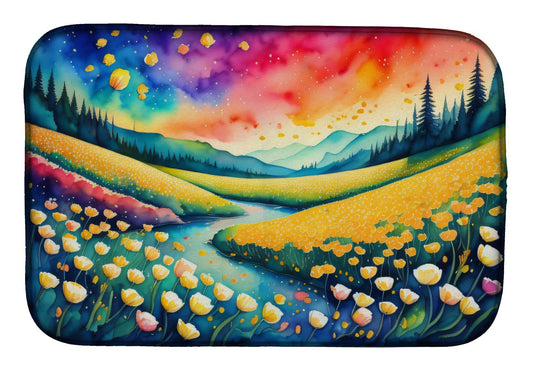 Buttercups in Color Dish Drying Mat Absorbent Dish Drying Mat Pad for Kitchen Counter Dish Drainer Mat for Countertop, 14 x 21", Multicolor