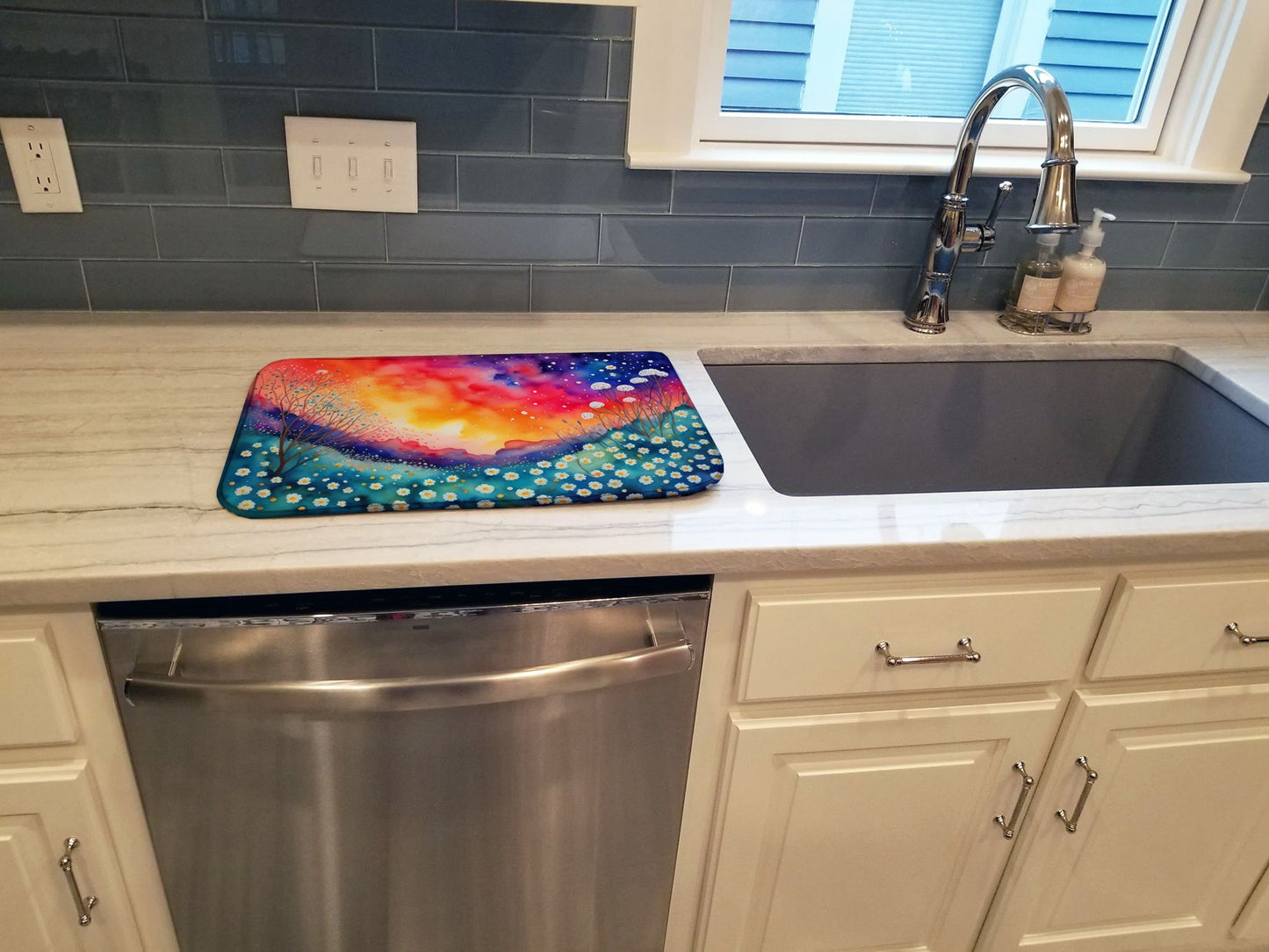 Gypsophila in Color Dish Drying Mat Absorbent Dish Drying Mat Pad for Kitchen Counter Dish Drainer Mat for Countertop, 14 x 21", Multicolor