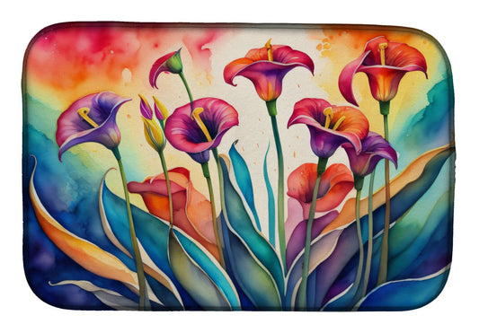 Calla Lilies in Color Dish Drying Mat Absorbent Dish Drying Mat Pad for Kitchen Counter Dish Drainer Mat for Countertop, 14 x 21", Multicolor