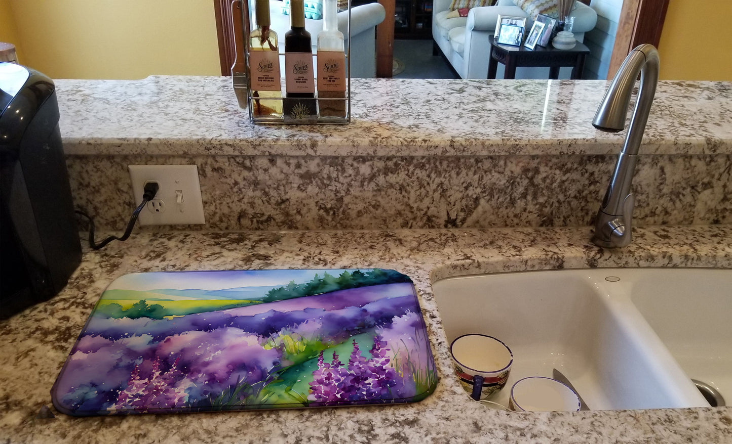 New Hampshire Purple Lilac in Watercolor Dish Drying Mat Absorbent Dish Drying Mat Pad for Kitchen Counter Dish Drainer Mat for Countertop, 14 x 21", Multicolor