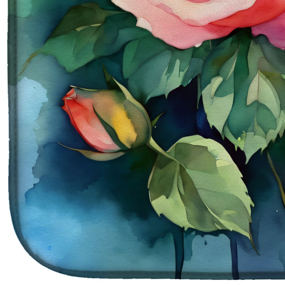 New York Roses in Watercolor Dish Drying Mat Absorbent Dish Drying Mat Pad for Kitchen Counter Dish Drainer Mat for Countertop, 14 x 21", Multicolor