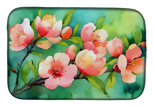 Delaware Peach Blossom in Watercolor Dish Drying Mat Absorbent Dish Drying Mat Pad for Kitchen Counter Dish Drainer Mat for Countertop, 14 x 21", Multicolor