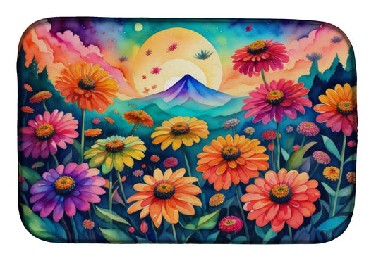 Zinnias in Color Dish Drying Mat Absorbent Dish Drying Mat Pad for Kitchen Counter Dish Drainer Mat for Countertop, 14 x 21", Multicolor