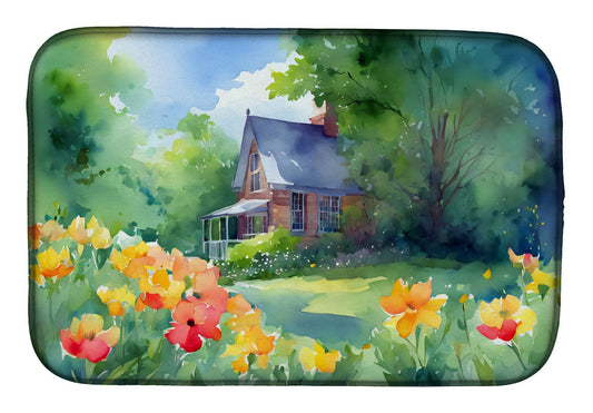 Massachusetts Mayflowers in Watercolor Dish Drying Mat Absorbent Dish Drying Mat Pad for Kitchen Counter Dish Drainer Mat for Countertop, 14 x 21", Multicolor