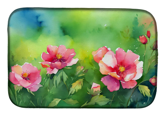 Iowa Wild Prairie Roses in Watercolor Dish Drying Mat Absorbent Dish Drying Mat Pad for Kitchen Counter Dish Drainer Mat for Countertop, 14 x 21", Multicolor