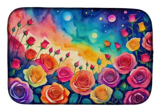Roses in Color Dish Drying Mat Absorbent Dish Drying Mat Pad for Kitchen Counter Dish Drainer Mat for Countertop, 14 x 21", Multicolor