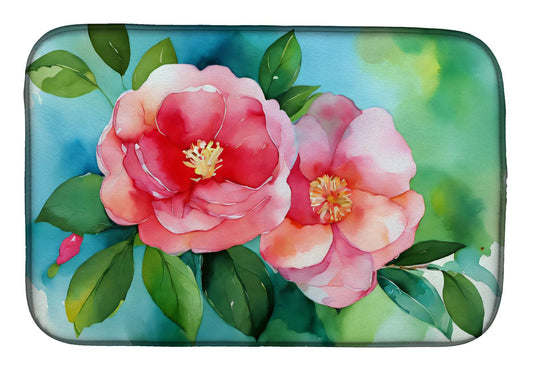 Alabama Camellia in Watercolor Dish Drying Mat Absorbent Dish Drying Mat Pad for Kitchen Counter Dish Drainer Mat for Countertop, 14 x 21", Multicolor
