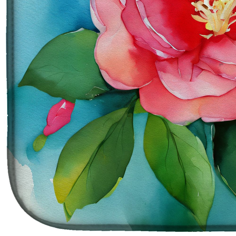 Alabama Camellia in Watercolor Dish Drying Mat Absorbent Dish Drying Mat Pad for Kitchen Counter Dish Drainer Mat for Countertop, 14 x 21", Multicolor