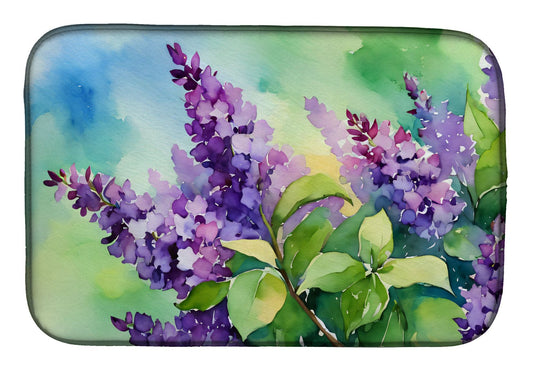 New Hampshire Purple Lilac in Watercolor Dish Drying Mat Absorbent Dish Drying Mat Pad for Kitchen Counter Dish Drainer Mat for Countertop, 14 x 21", Multicolor