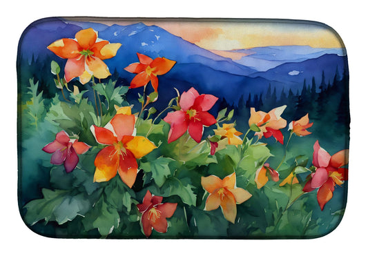Colorado Rocky Mountain Columbine in Watercolor Dish Drying Mat Absorbent Dish Drying Mat Pad for Kitchen Counter Dish Drainer Mat for Countertop, 14 x 21", Multicolor