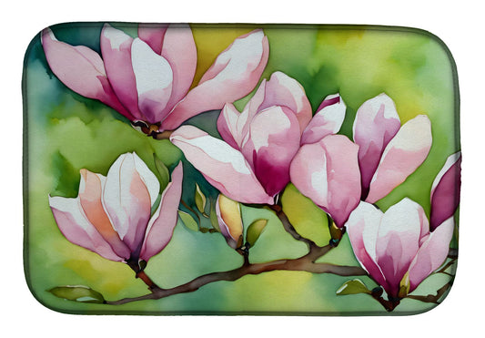 Mississippi Magnolia in Watercolor Dish Drying Mat Absorbent Dish Drying Mat Pad for Kitchen Counter Dish Drainer Mat for Countertop, 14 x 21", Multicolor