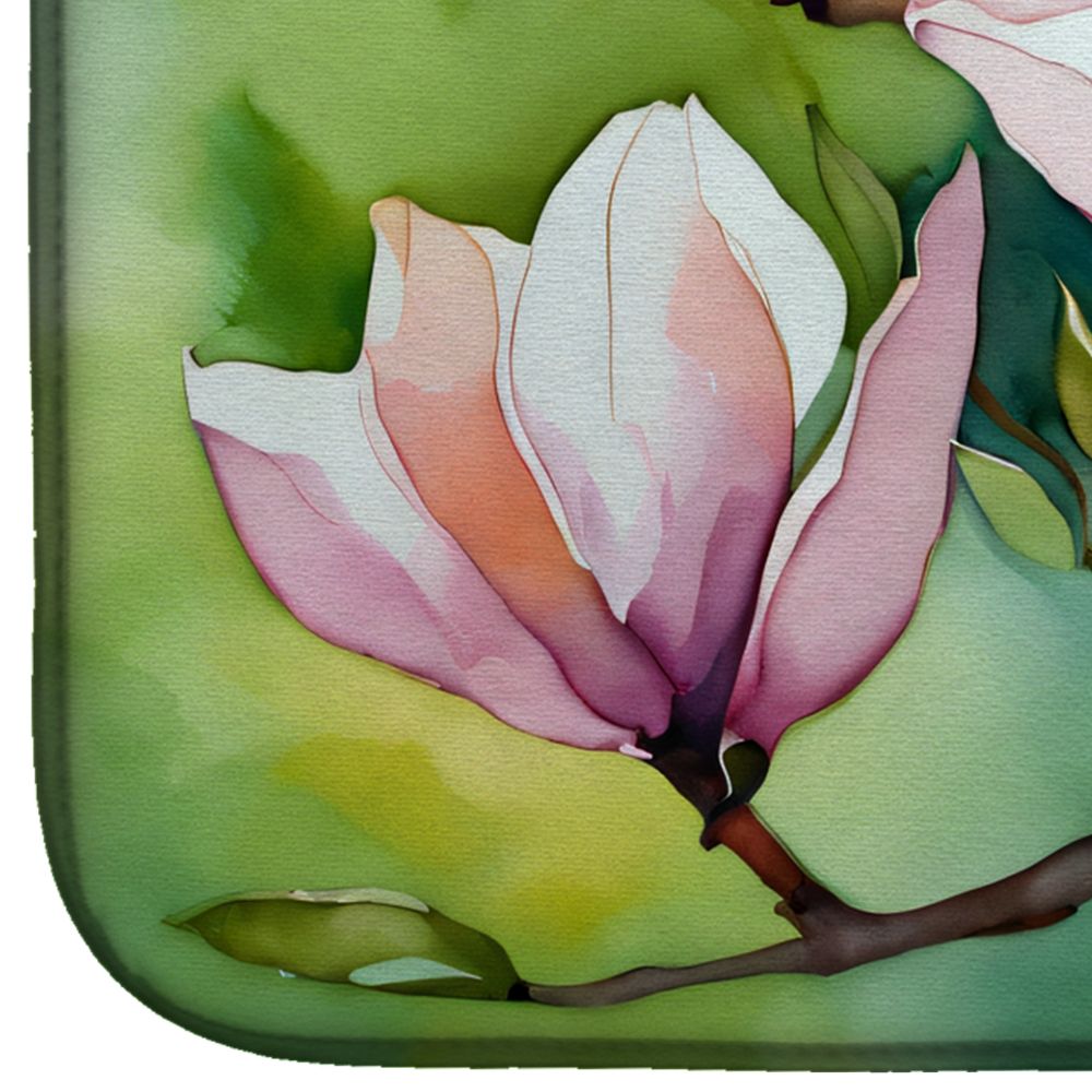 Mississippi Magnolia in Watercolor Dish Drying Mat Absorbent Dish Drying Mat Pad for Kitchen Counter Dish Drainer Mat for Countertop, 14 x 21", Multicolor