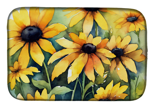 Maryland Black-Eyed Susans in Watercolor Dish Drying Mat Absorbent Dish Drying Mat Pad for Kitchen Counter Dish Drainer Mat for Countertop, 14 x 21", Multicolor
