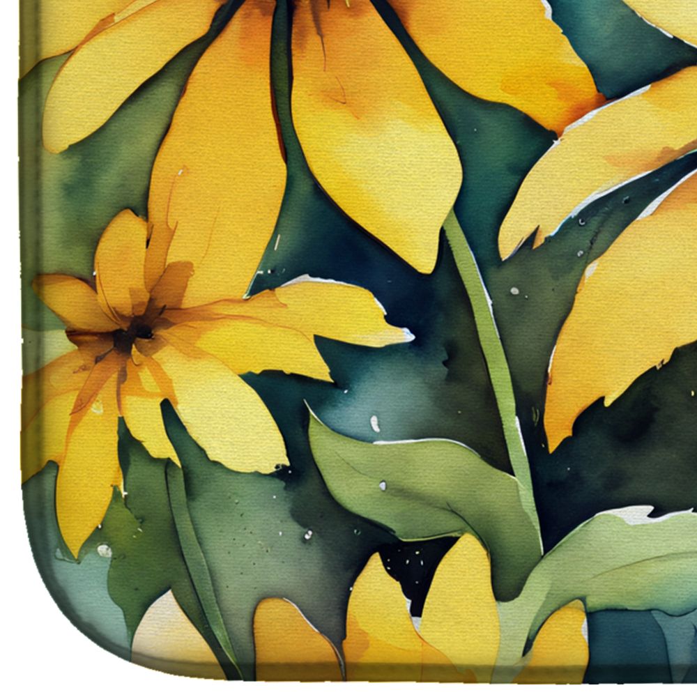 Maryland Black-Eyed Susans in Watercolor Dish Drying Mat Absorbent Dish Drying Mat Pad for Kitchen Counter Dish Drainer Mat for Countertop, 14 x 21", Multicolor
