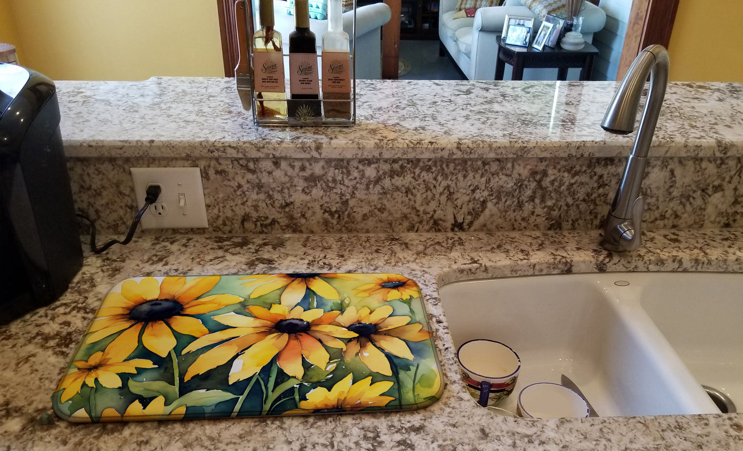 Maryland Black-Eyed Susans in Watercolor Dish Drying Mat Absorbent Dish Drying Mat Pad for Kitchen Counter Dish Drainer Mat for Countertop, 14 x 21", Multicolor