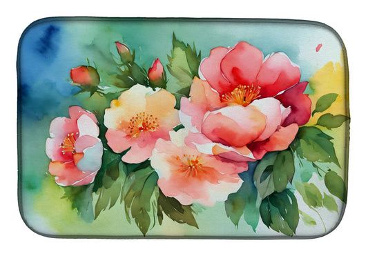 Georgia Cherokee Rose in Watercolor Dish Drying Mat Absorbent Dish Drying Mat Pad for Kitchen Counter Dish Drainer Mat for Countertop, 14 x 21", Multicolor